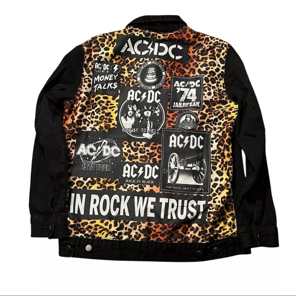 ACDC Jacket Medium Leopard Animal Print Denim Album Tour Rock Highway Band